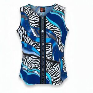 MODE VIN ROUGE - Sleeveless blouse abstract zebra patterns Blue Black / XL